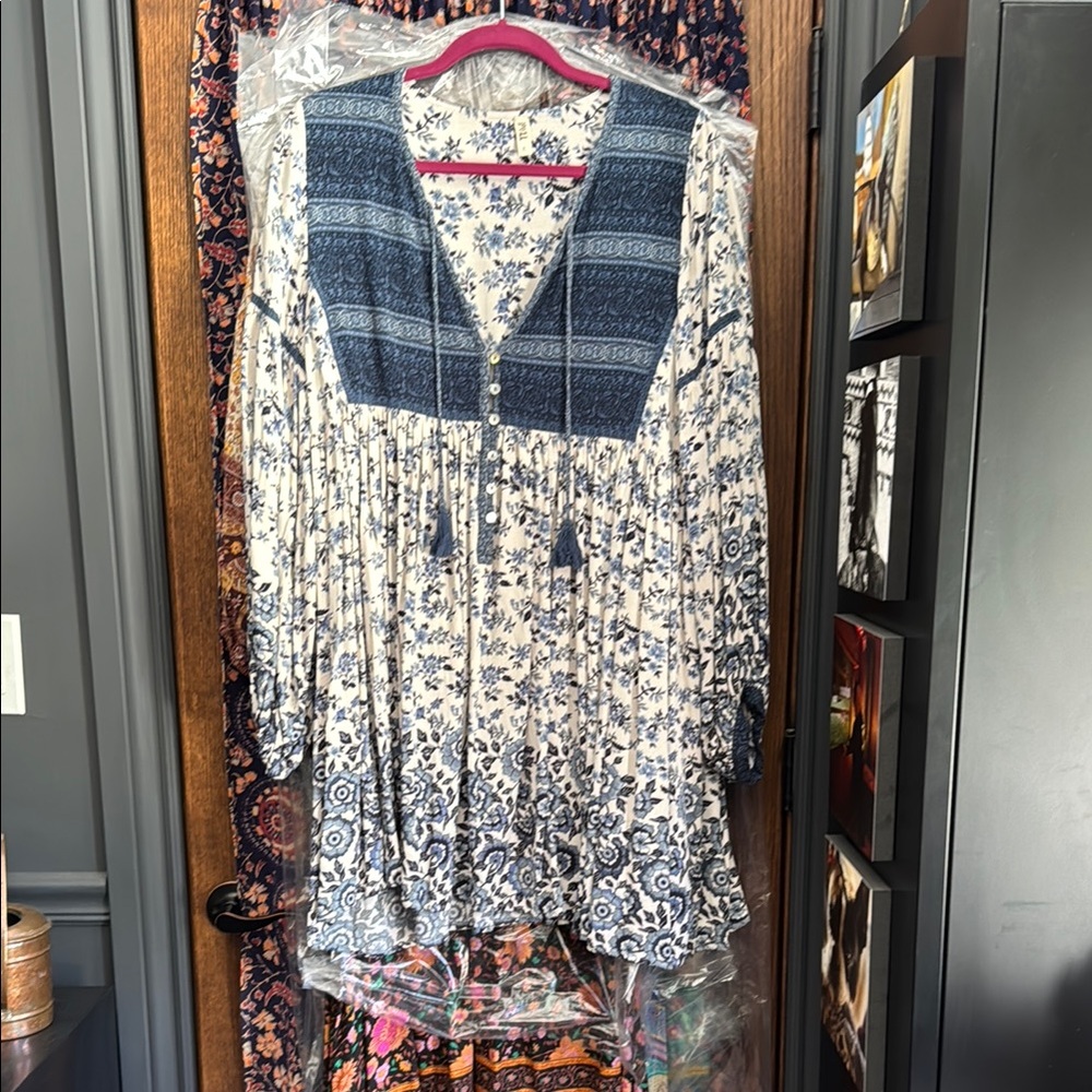 SPELL Elle Blue and White Floral Women's BOHO Dress